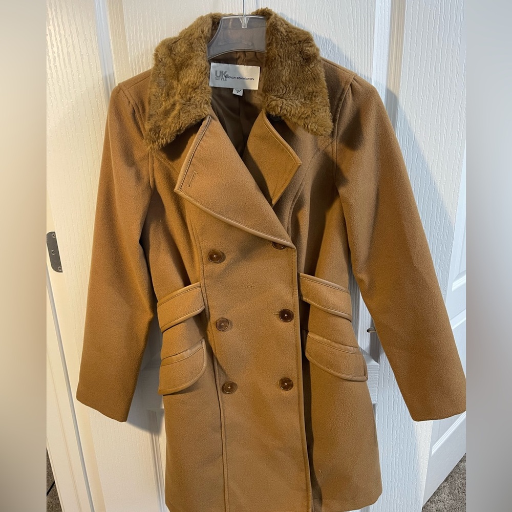 Tan Coat with Faux Fur Trim